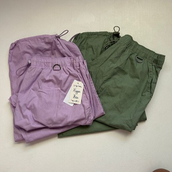 Hippie Rose Women’s Cargo Jogger Pants Bundle XL Purple & Green, NWT + EUC - Picture 1 of 8